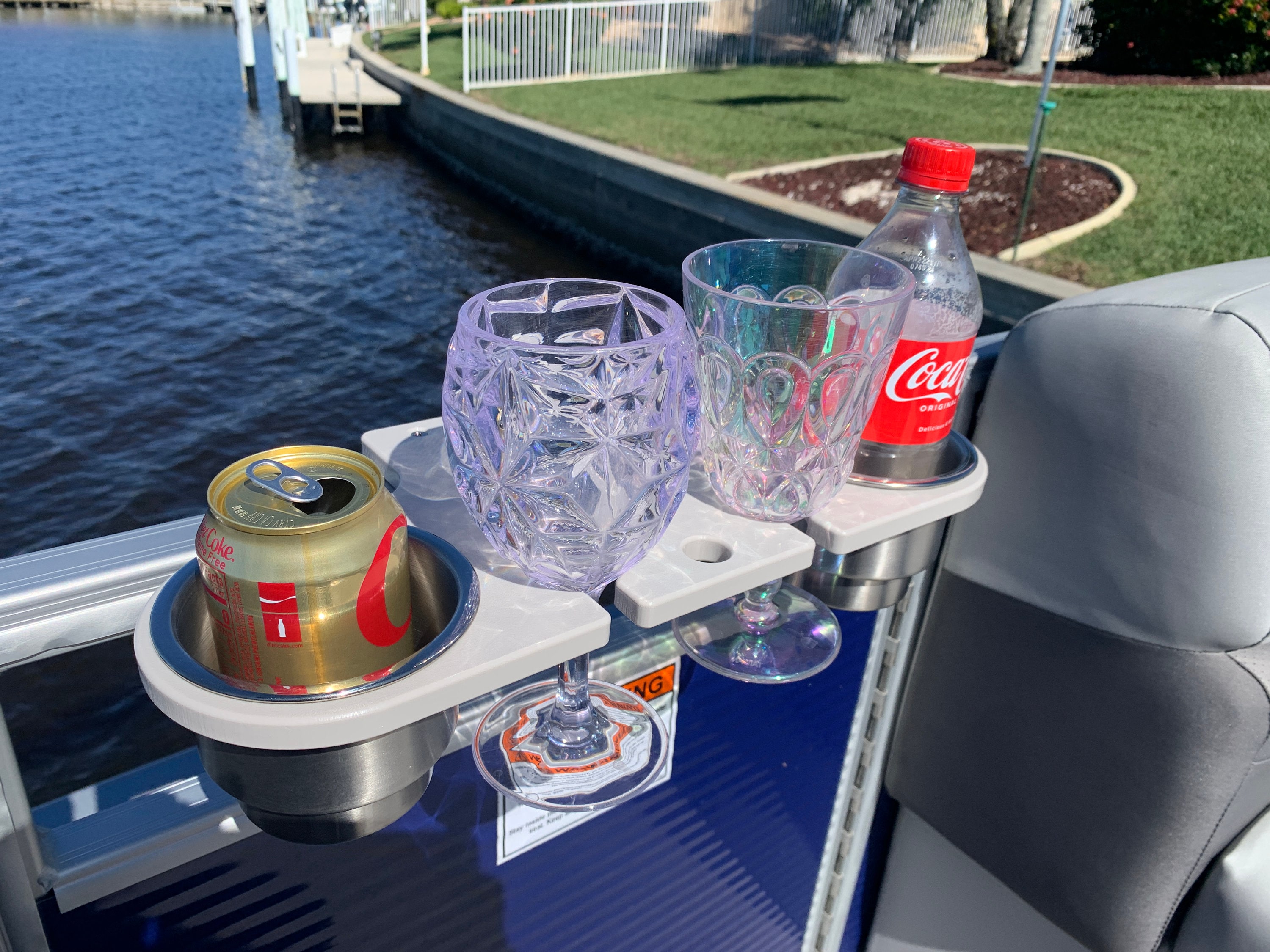 Pontoon Rail Double Cup and Wine Glass Holder: Fits 1-1/8