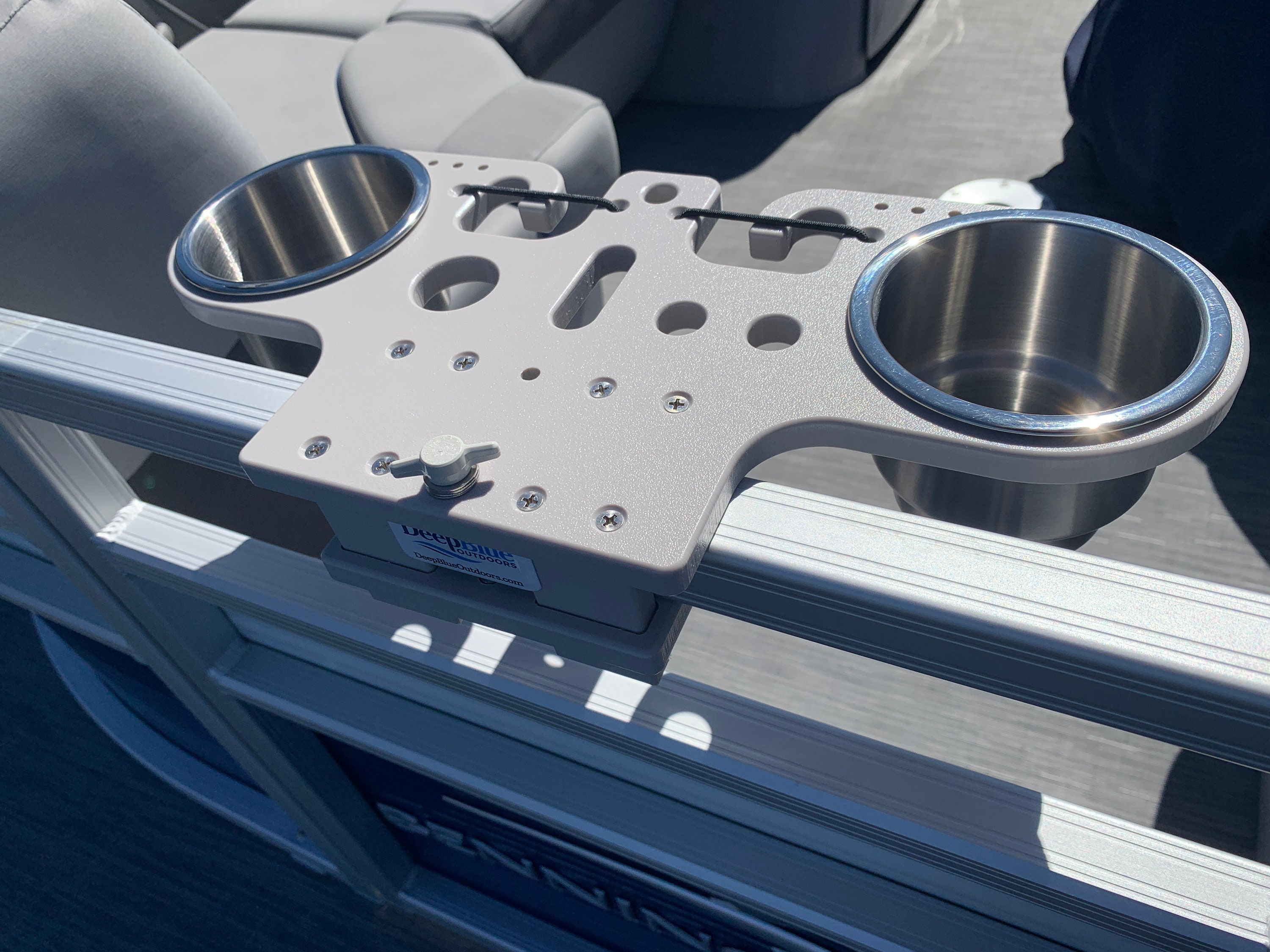 Pontoon Rail - Double Cup and Rod Holder - Fits (1-1/8") or (1-1/4") up to 2.00" Tall Rails