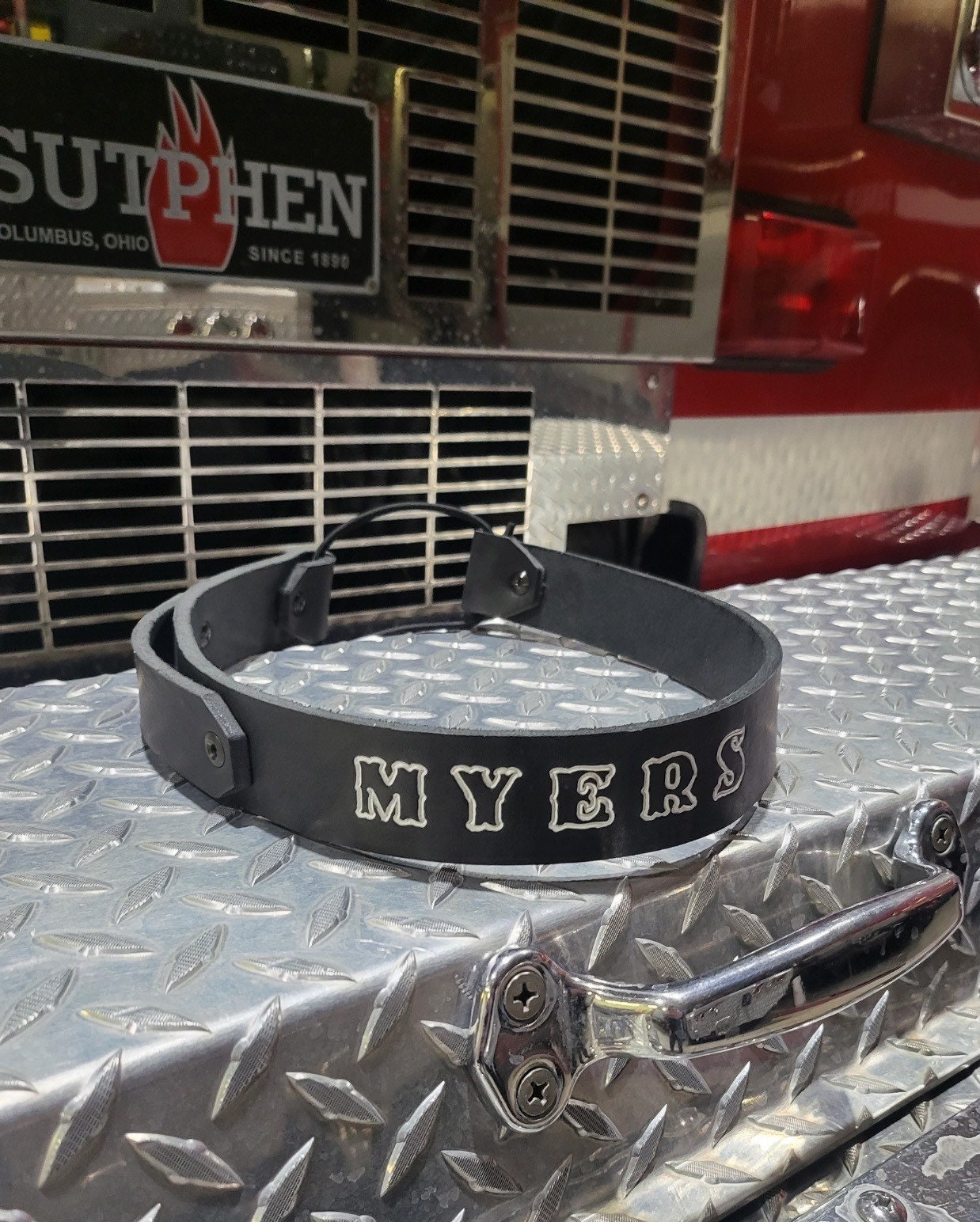 Custom Leather Fire Helmet Name Band Etsy