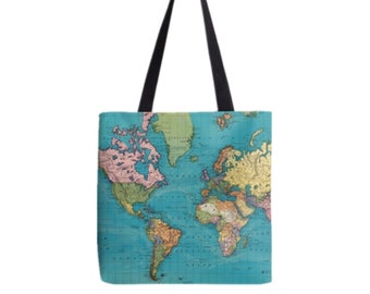Custom World Travel Map Tote Shopping Bag Personalised With - Etsy