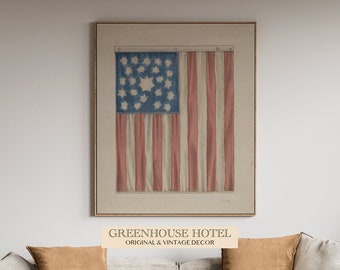 Vintage American Flag Art Print: Patriotic Americana Decor (Digital Poster)