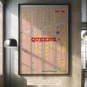 Mapa de Queens NY Arte de pared antiguo DESCARGABLE Impresión de arte de pared Decoración americana histórica para la ciudad de Nueva York Mapa del distrito de Queens