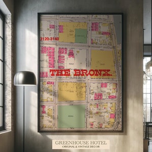 Bronx NYC kaart Art Vintage DOWNLOADBARE antieke muurkunst print historisch Americana decor voor New York City The Bronx Borough kaart
