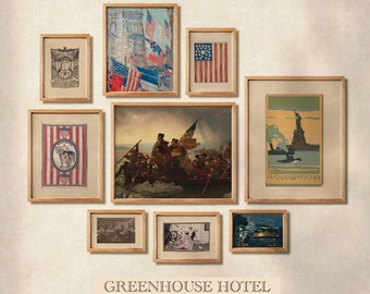 Impressões de arte de parede de galeria americana vintage: conjunto digital patriótico (9)