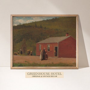 Winslow Homer Painting: Vintage Red Schoolhouse Landscape (Printable)