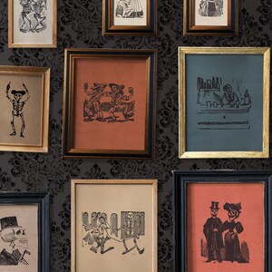 Vintage skelettkonsttryck, gotisk dag för de dödas dekor (set med 12 digitala nedladdningar)