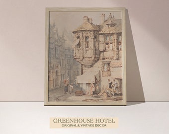 Vintage Paris Cityscape Watercolor Print: French Medieval Street (Digital Download)