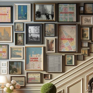 NYC Gallery Wall Vintage New York City Art Prints DIGITAL Set von 27 Gemälde Karten ikonische NYC Sehenswürdigkeiten Brooklyn Bridge Freiheitsstatue
