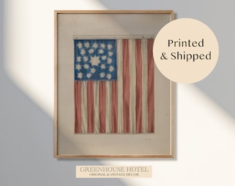 Vintage American Flag Watercolor Painting: Patriotic Americana Art Print