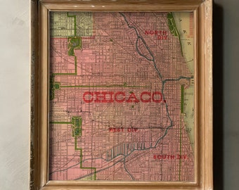 Vintage Chicago Map Druck: Antikes Americana Art Decor