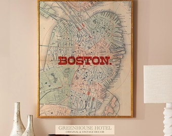Vintage Boston Karte Kunstdruck: Antique Massachusetts Dekor (digitaler Download)