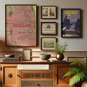 Vintage Chicago Artwork IMPRIMIBLE 1800s Chicago Wall Art Gallery Conjunto de 6 grabados y grabados antiguos Arte de Chicago Illinois en blanco y negro