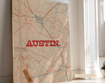 Vintage Austin Texas Karte Print: Antique ATX Decor (Digitaler Download)