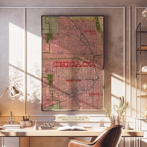 Mapa antiguo de Chicago DESCARGABLE Arte histórico antiguo Decoración americana Impresión del mapa histórico de Chicago