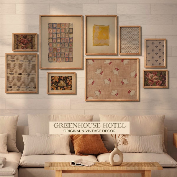 Textile Wall Art Printable Gallery Wall Vintage Fabric Art Antique American Textiles Traditional Decor DIGITAL SET of 9 Classic Charming Art