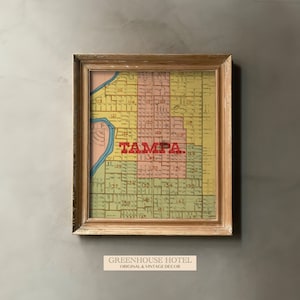 Vintage kaart van Tamper afdrukken DOWNLOAD antiek decor Tampa Florida muurkunst roze geel poster Tamper vintage Tampa FL