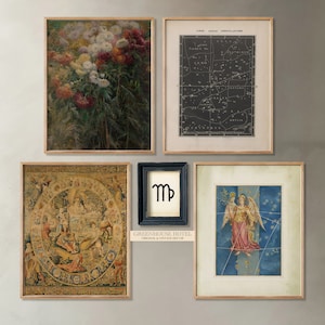 Vintage Jungfrau Galerie Wand Kunst Set DRUCKBARE Antike Europäische Gemälde Drucke Gobelin Pack August September Geburtstag Sternzeichen Dekor Digital
