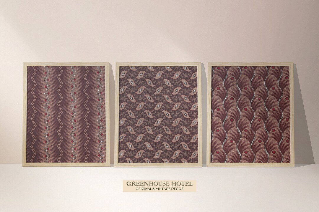 Art Deco Fall Textiles PRINTABLE Brown and Red Wall Art Vintage Fabric Antique French Textiles