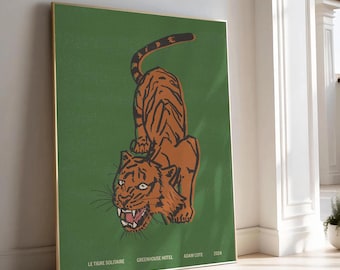 Bengal Tiger Art Print: Green Jungle Cat Wall Decor