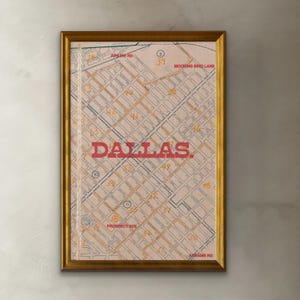 Stampa mappa d'epoca di Dallas: antica arte murale del Texas