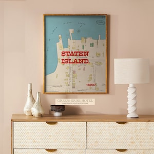 Carte vintage de New York de Staten Island à télécharger, impression d'art mural antique - décoration historique Americana pour carte de Staten Island à New York