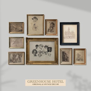 Vintage Sketch Print Set: Rembrandt Etching Gallery Wall (Digital Download)