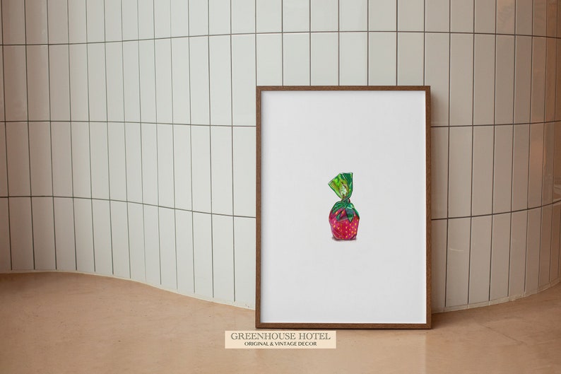 Strawberry Hard Candy Digital Download Vibrant Red and Green Strawberry Bon Bon Illustration Printable Sweet Treat Wall Art Kitchen Decor image 4