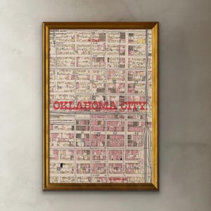 Impressão de mapa vintage da cidade de Oklahoma, decoração antiga, arte de parede de Oklahoma, pôster de mapa de OKC, decoração de mapa vintage de Oklahoma, presente de inauguração de casa