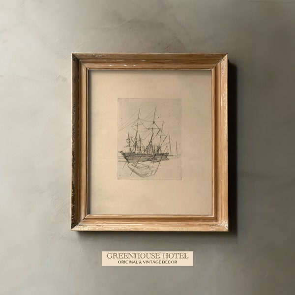 Vintage Sailboat Sketch Print: 1800s Charcoal Drawing (Digital Print)