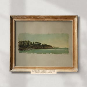 Pintura al óleo de una costa francesa: Arte mural costero vintage (Descarga digital)