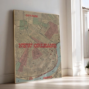 Vintage New Orleans Karte HERUNTERLADBAR Antike Historische Kunst Americana Dekor Historische Louisiana Karte Druck