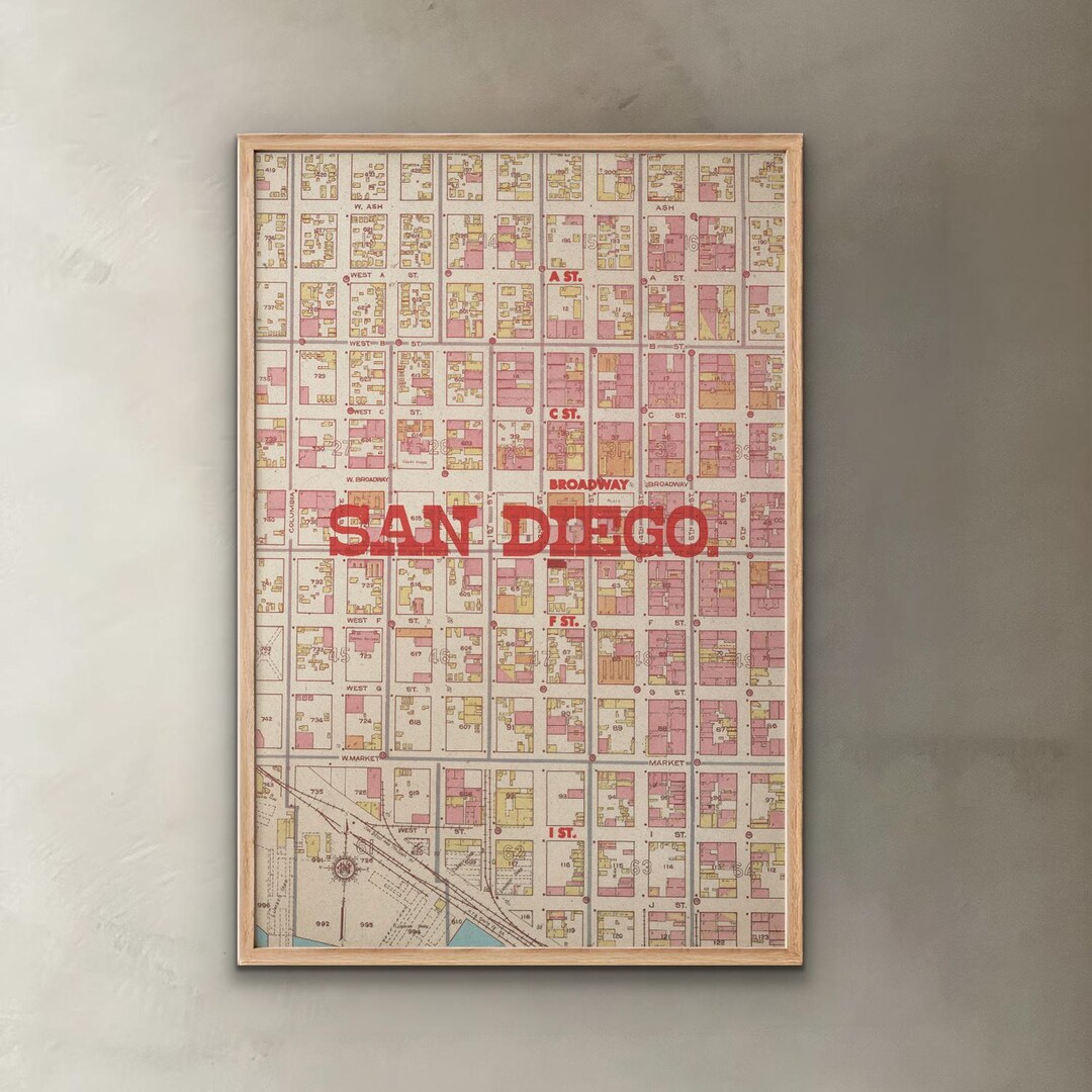 Vintage San Diego Map Print: California Wall Art, Southwestern Decor - Etsy