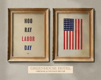 Vintage Labor Day Art Prints: American Flag, Americana Decor (Digital Download)