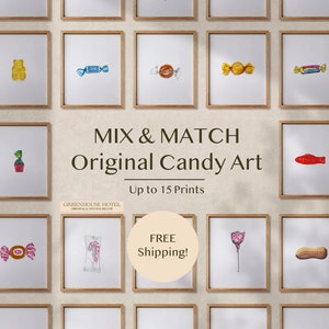 Candy Art Prints MIX & MATCH 15 Retro Candy Prints Gummy Bear Butterscotch Swedish Fish Strawberry Bon Bon Lollipop Caramel Tootsie Roll Art