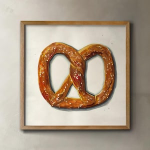 Stampa di pretzel - Arte culinaria originale, poster dipinto di pretzel salato morbido, decorazione gastronomica di Carnevale