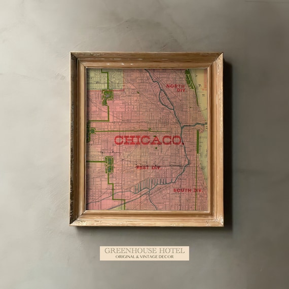 Vintage Chicago Map Print: Antique Americana Art Decor