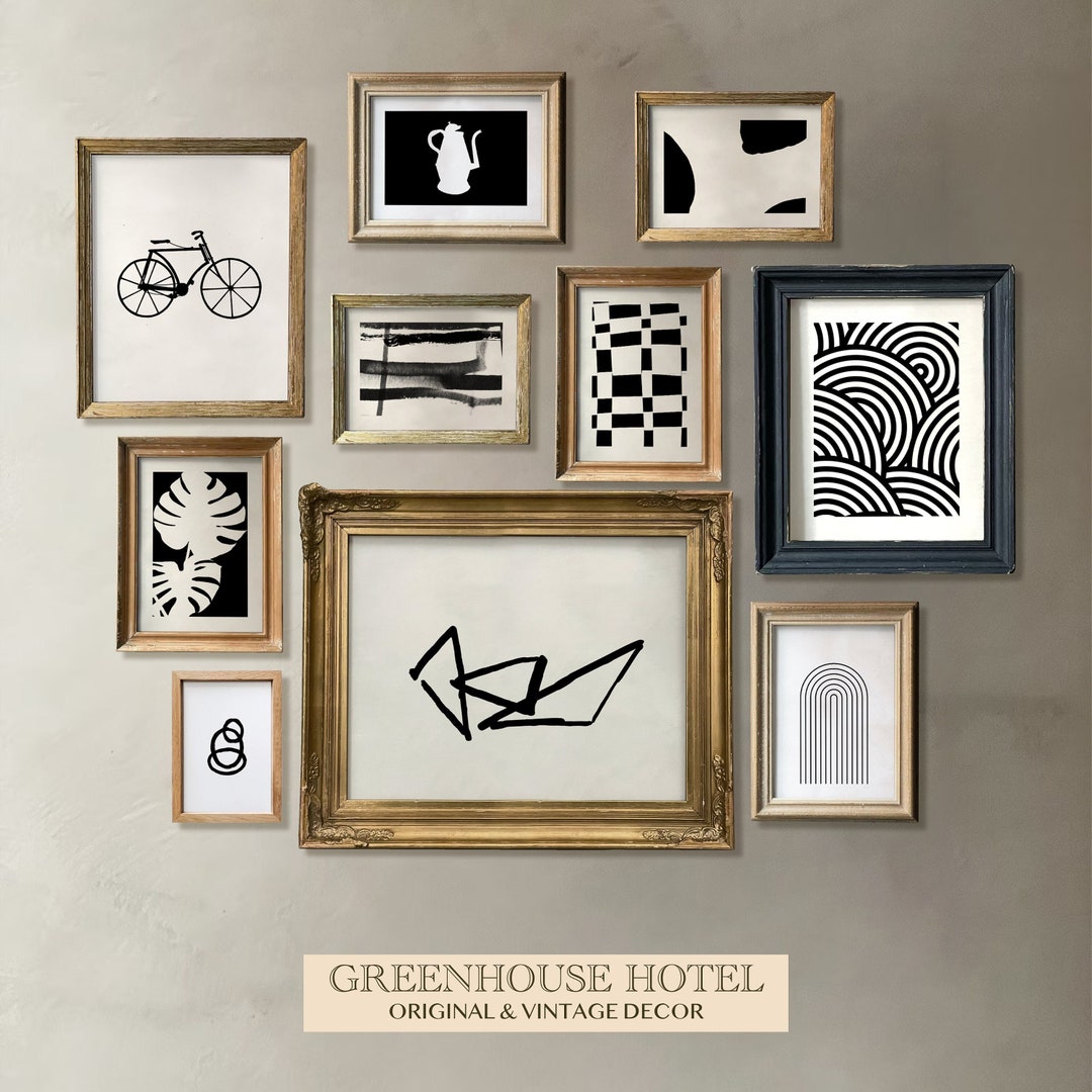 Black and White Abstract Gallery Wall Art Prints: Set of 10 (digital ...