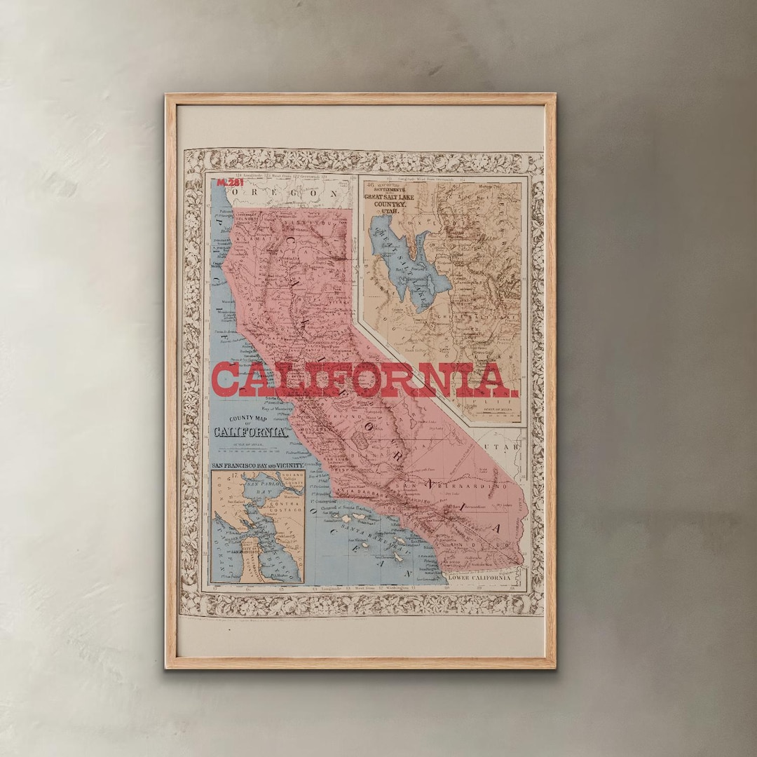 Vintage California State Map Art Print, CA Decor - Etsy