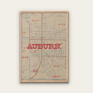 Impressão de mapa vintage de Auburn, decoração antiga, arte de parede de Auburn, AL, pôster de mapa, decoração de mapa vintage do Alabama, presente de inauguração de casa
