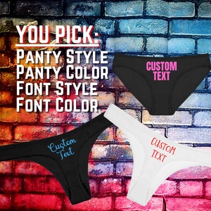 Custom Personalized Front & Back Naughty Sexy Thong OR Bikini Panties Lingerie Underwear / Bachelorette Party Prize Bridal Shower Gift