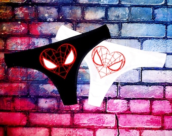 sexy spiderman lingerie Spiderman Heart Spider Man Superhero Comic Love Naughty Slut Sexy Thong  Panties Lingerie Underwear
