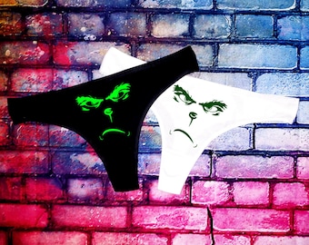 Grinch Navidad Grinchmas Divertido Vacaciones Travieso Sexy Tanga Bragas Lencería Ropa Interior