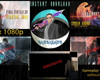 May include: A collage of images featuring a video game character, a streamer's logo, and various scenes from the game Final Fantasy XVI. The text "INSTANT DOWNLOAD" appears at the top of the image. The text "FINAL FANTASY XVI" appears in two of the images. The text "STREAM ENDING" appears in one of the images. The text "1980 x 1080p" appears in the bottom left corner of the image. The text "THE ADVENTURE WILL RETURN" appears in the bottom left corner of the image. The text "BARBASAUR" appears in the center of the image. The text "Gameplay with and without Mask" appears in the bottom right corner of the image.
