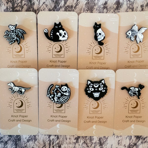 Spooky Skeleton Pins Collection: Cat, Dog, Unicorn, Fish | Halloween Pin | Gothic Enamel pin