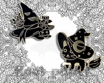 Cat tales - Witchy black cat enchanted Hat Enamel Pin Set