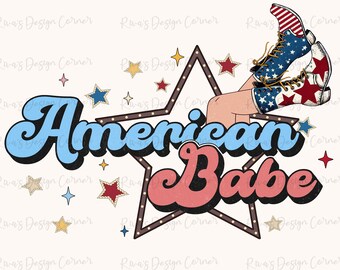 American Babe PNG, Popular American Png, Descarga digital, Sublimación, América, lindo, retro, país occidental, botas vaqueras, rodeo, 4 de julio