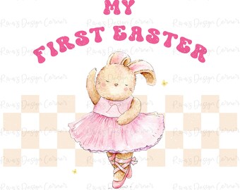 Cute First Easter Bunny PNG, Easter Kids, Happy Easter PNG, Bunny Png, Retro Easter bunny png,Easter tshirt for girls png, Easter Tshirt PNG