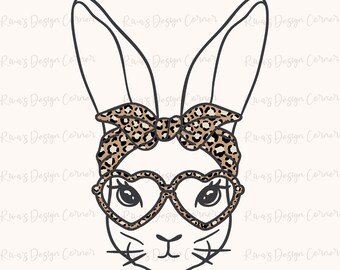 Cute bunny with leopard bandana and glasses PNG, Leopard print Png, Easter PNG, Bunny Png, Easter bunny Png, Christian Png, Jesus PNG,Trendy