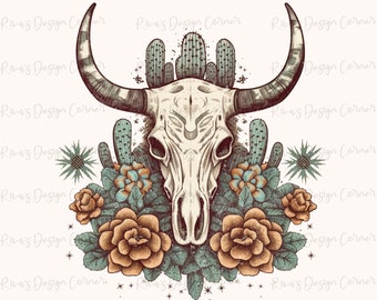 Desierto occidental, Cactus de leopardo de cráneo de vaca, Sublimaciones PNG, Sublimaciones occidentales, Descargas de diseños, Diseño de camisa, Descarga de sublimación