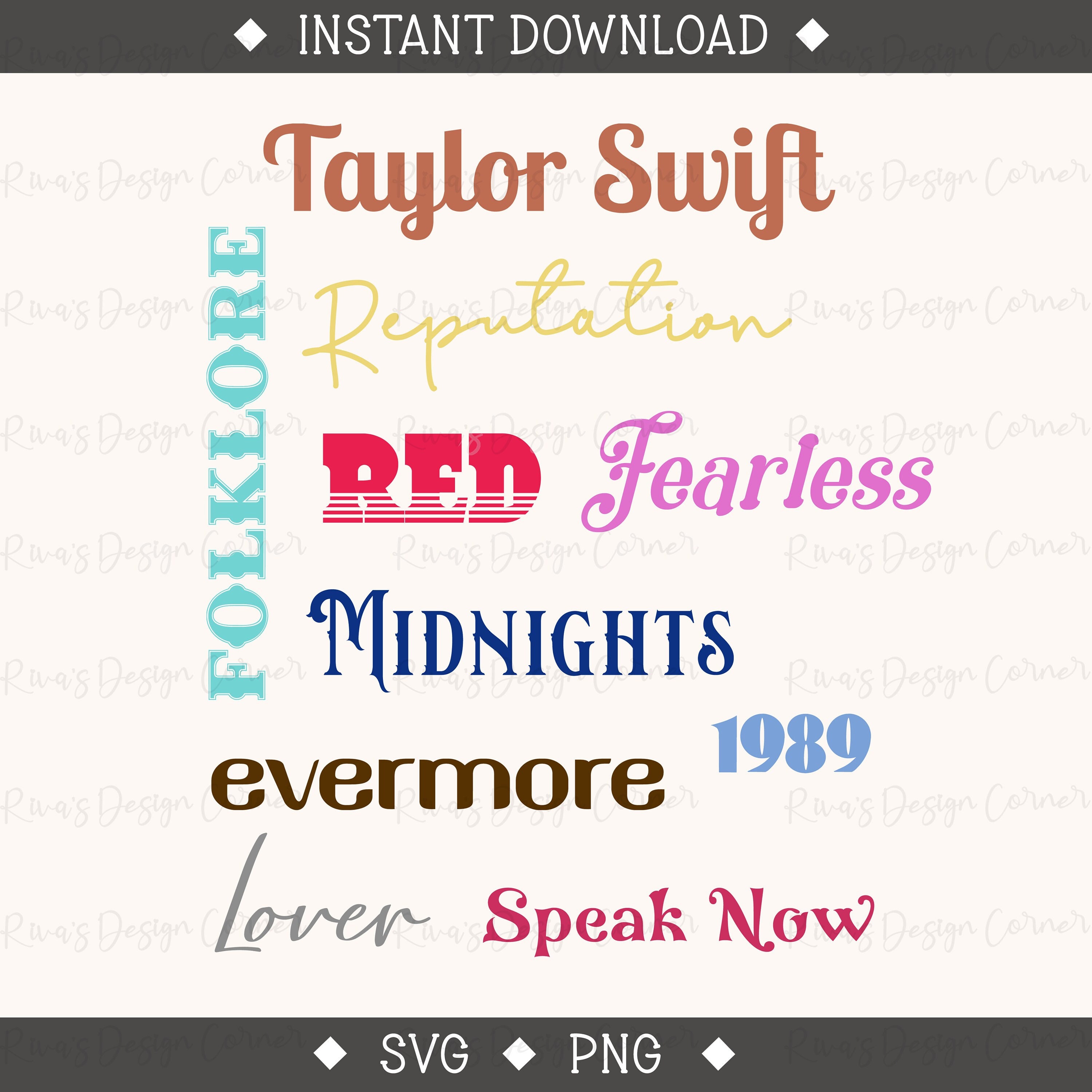 Taylor swift album titles digital download png svg graphic taylor
